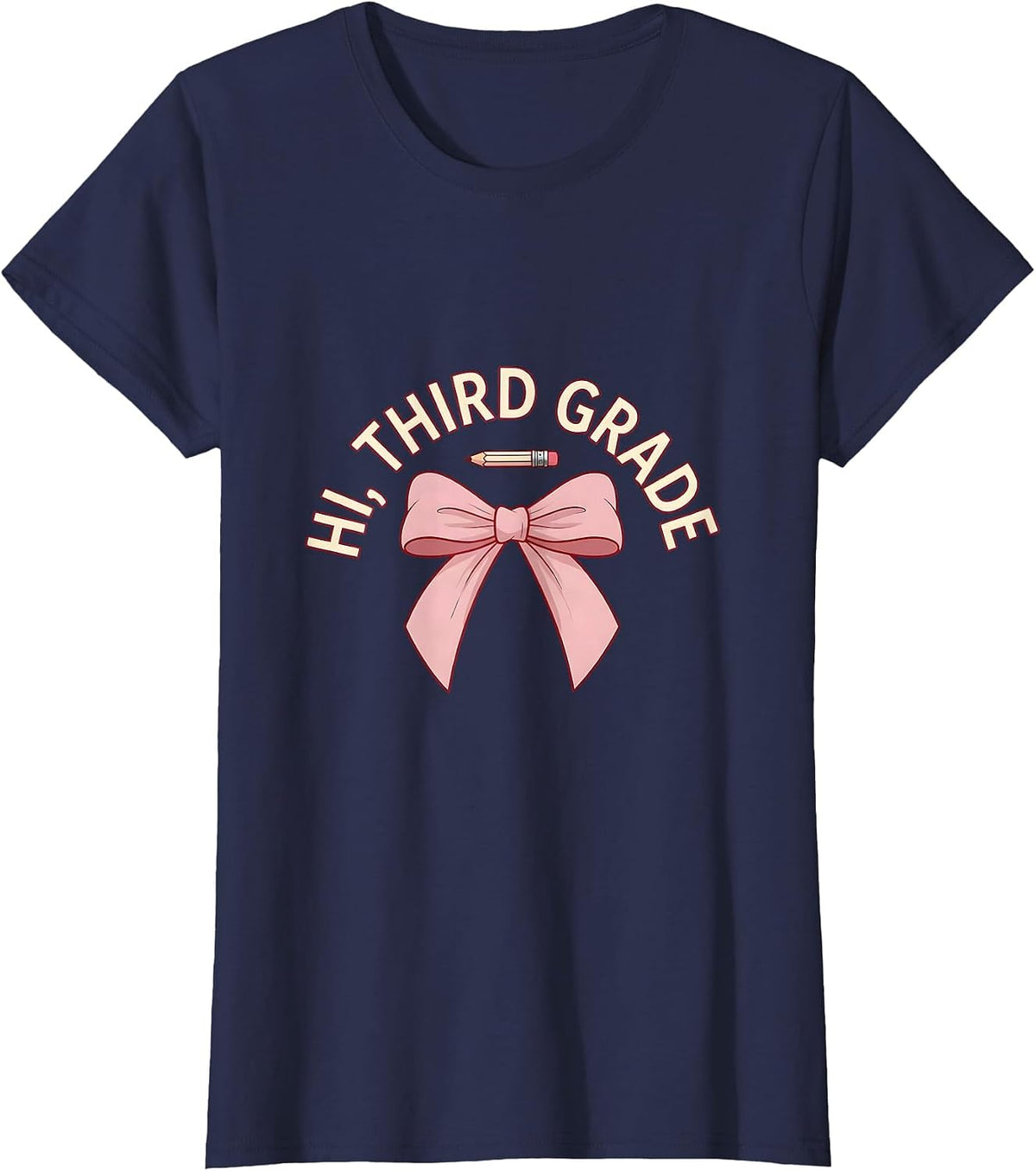 Women's Hi, Third Grade Coquette Bow Back to School Teacher Gift T-Shirt - Navy Blue