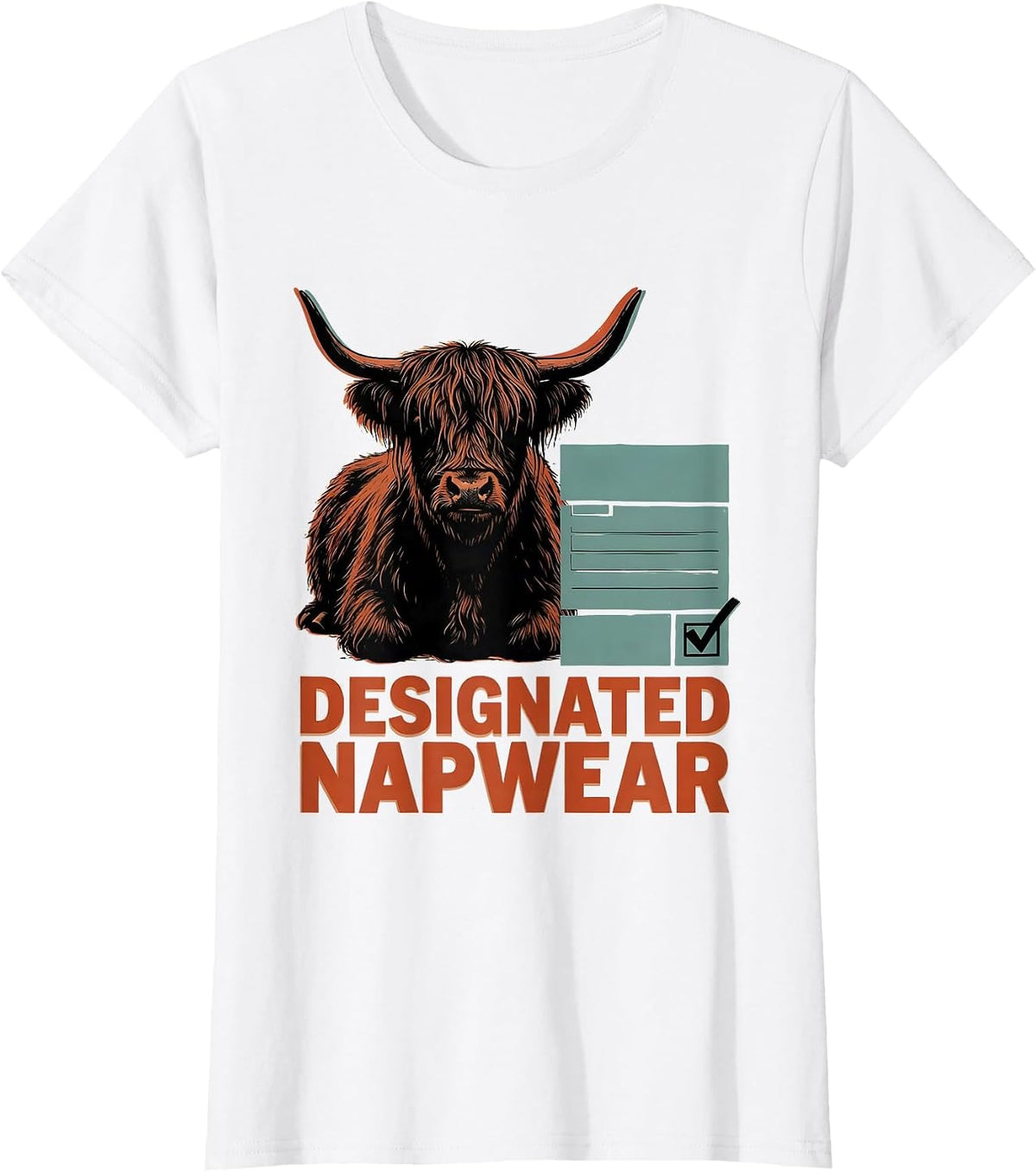 Women's Designated Napwear Funny Highland Cow Sleep Shirt Attitude T-Shirt - White