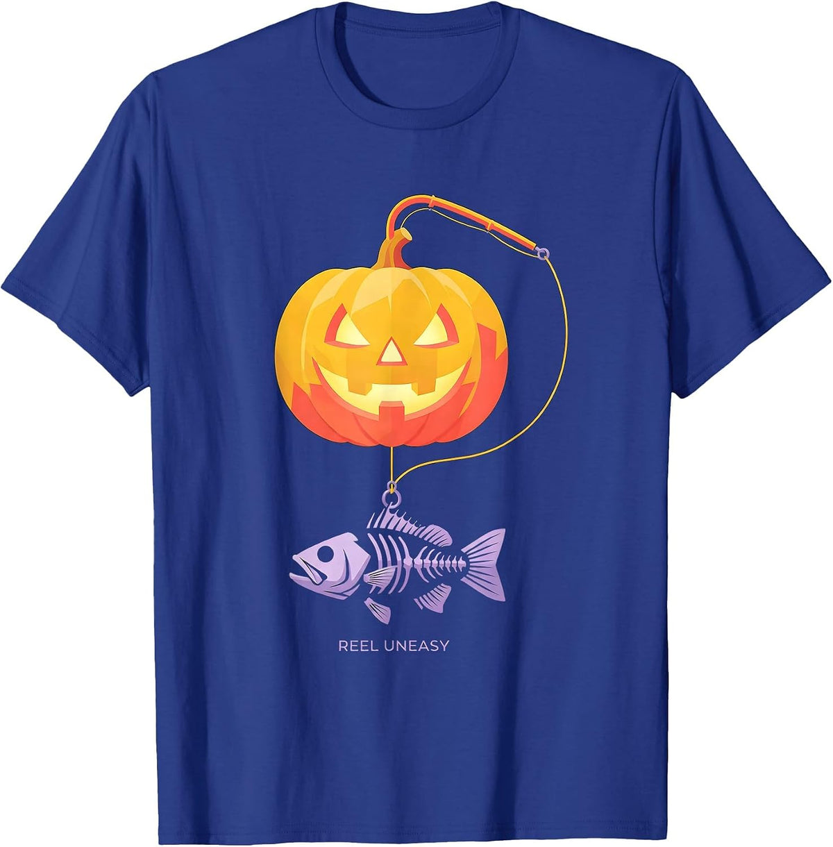 Reel Uneasy Flat Vector Spooky Halloween Fishing Gift T-Shirt - Royal Blue