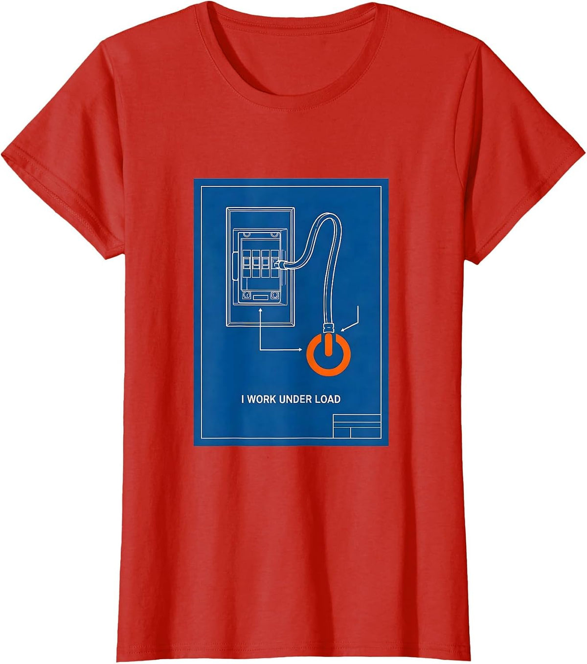 Women's I Work Under Load Technical Blueprint Skeleton Electrician T-Shirt - Red
