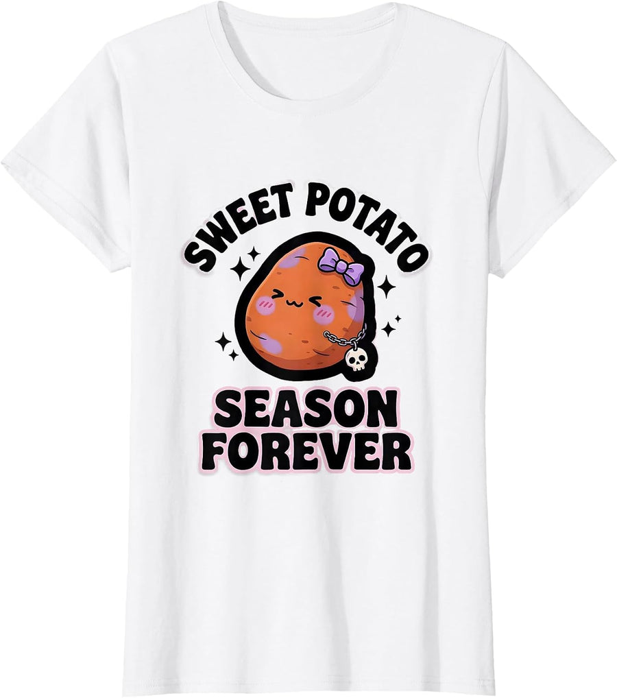 Women's Sweet Potato Season Forever Harvest Design T-Shirt - White
