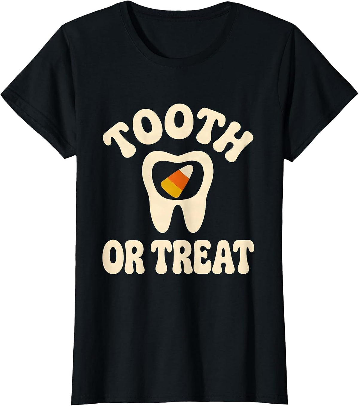 Women's Tooth Or Treat Retro 70s Halloween Dentist Costume Humor T-Shirt - Black