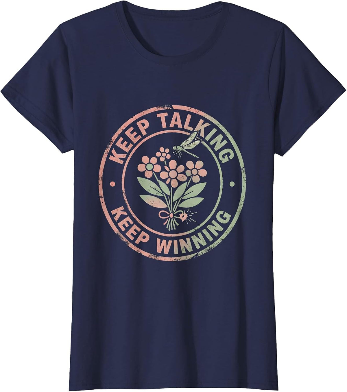 Women's Keep Talking Keep Winning Free Speech Design T-Shirt - Navy Blue