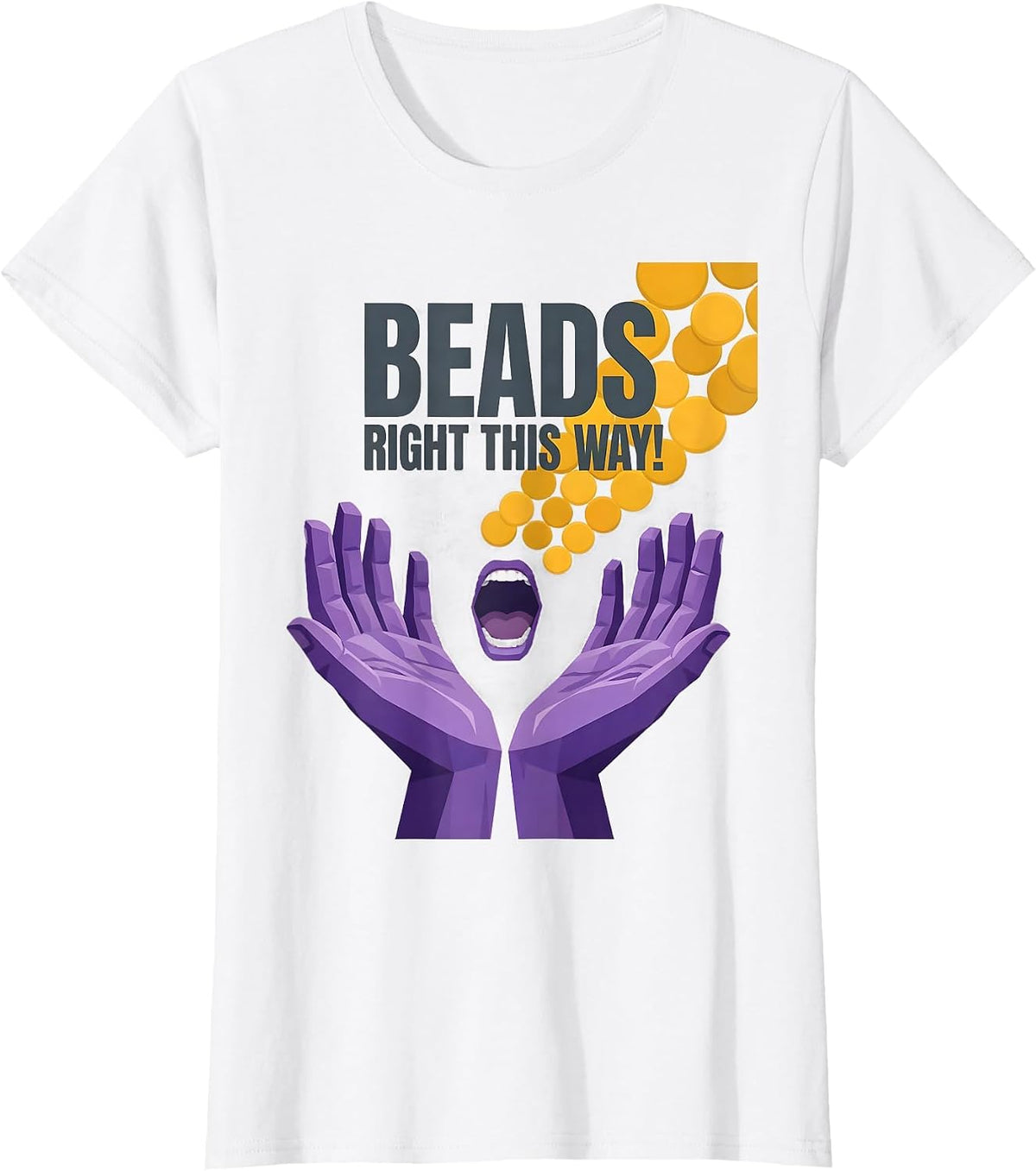 Women's Beads, Right This Way Funny Mardi Gras Carnival Party T-Shirt - White