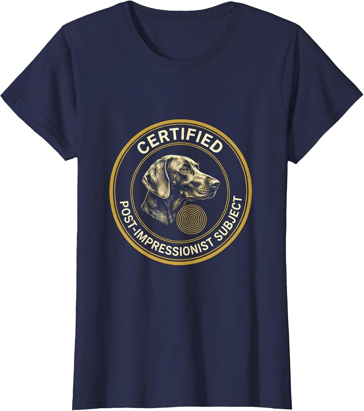 Women's Certified Post-Impressionist Subject Dog Lover Whimsical Art T-Shirt - Navy Blue