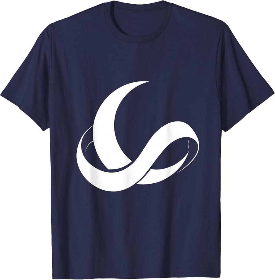 Crescent Moon Galaxy Ribbon Cosmic Art T-Shirt - Navy Blue