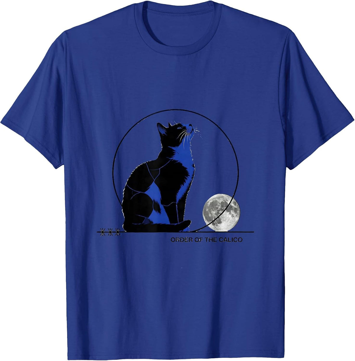 Order Of The Calico Calico Cat Howling At Moon 90's Retro T-Shirt - Royal Blue