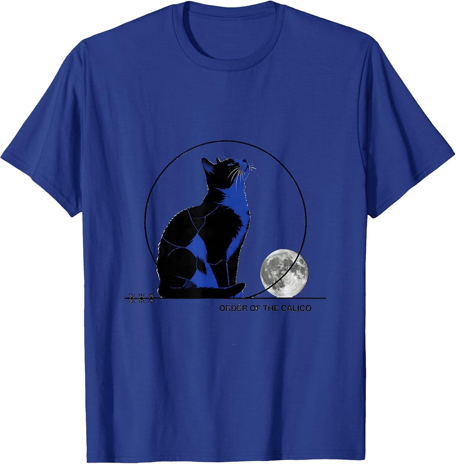 Order Of The Calico Calico Cat Howling At Moon 90's Retro T-Shirt - Royal Blue