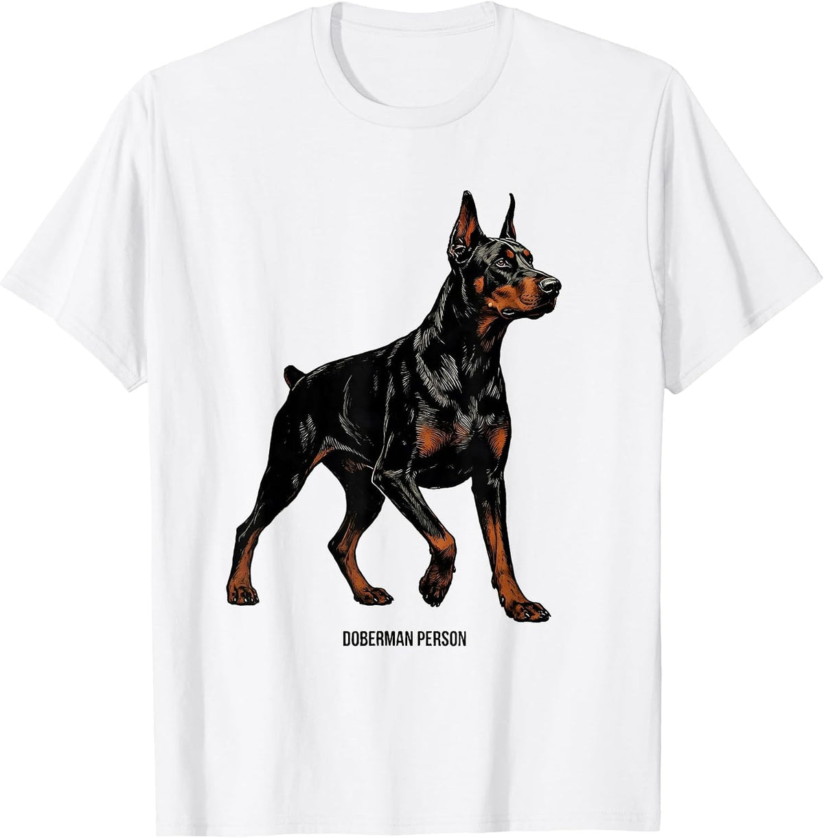 Men's Doberman Person Dobie Mom Dad Dog Lover Linocut T-Shirt - White