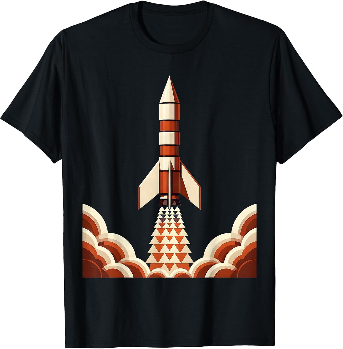 Men's Vintage Rocket Ship Launching Through Clouds T-Shirt - Black