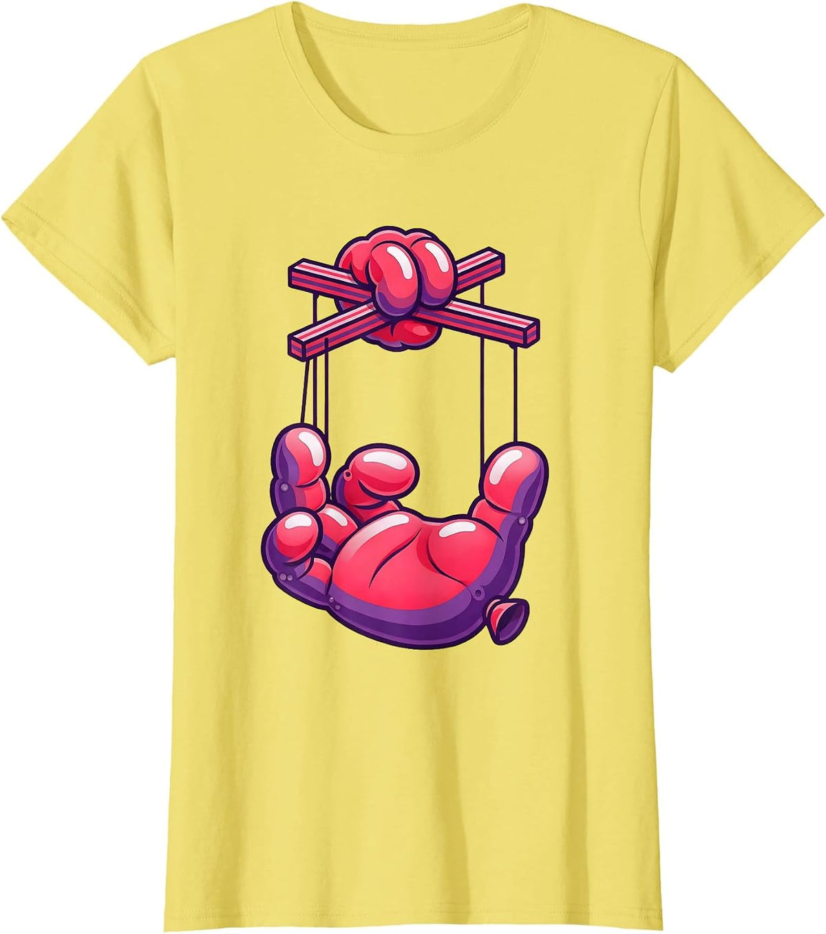 Puppet Controlling Puppet Graphic Novelty Design T-Shirt - Lemon Yellow
