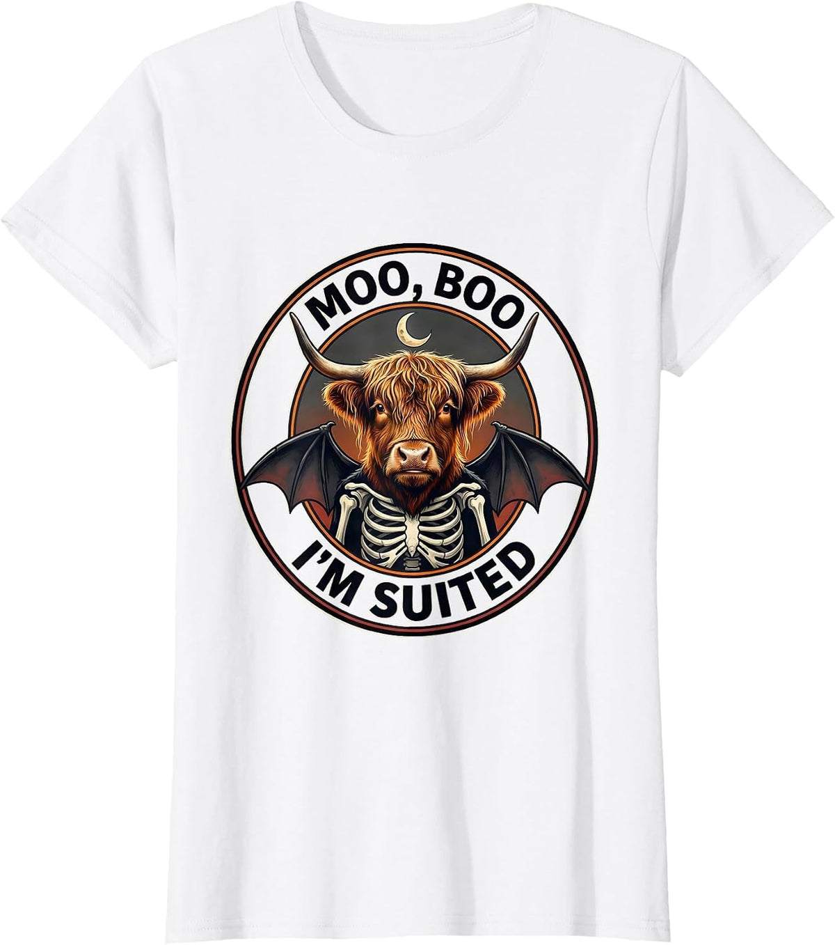 Moo, Boo, I'm Suited Funny Highland Cow Halloween Costume T-Shirt - White