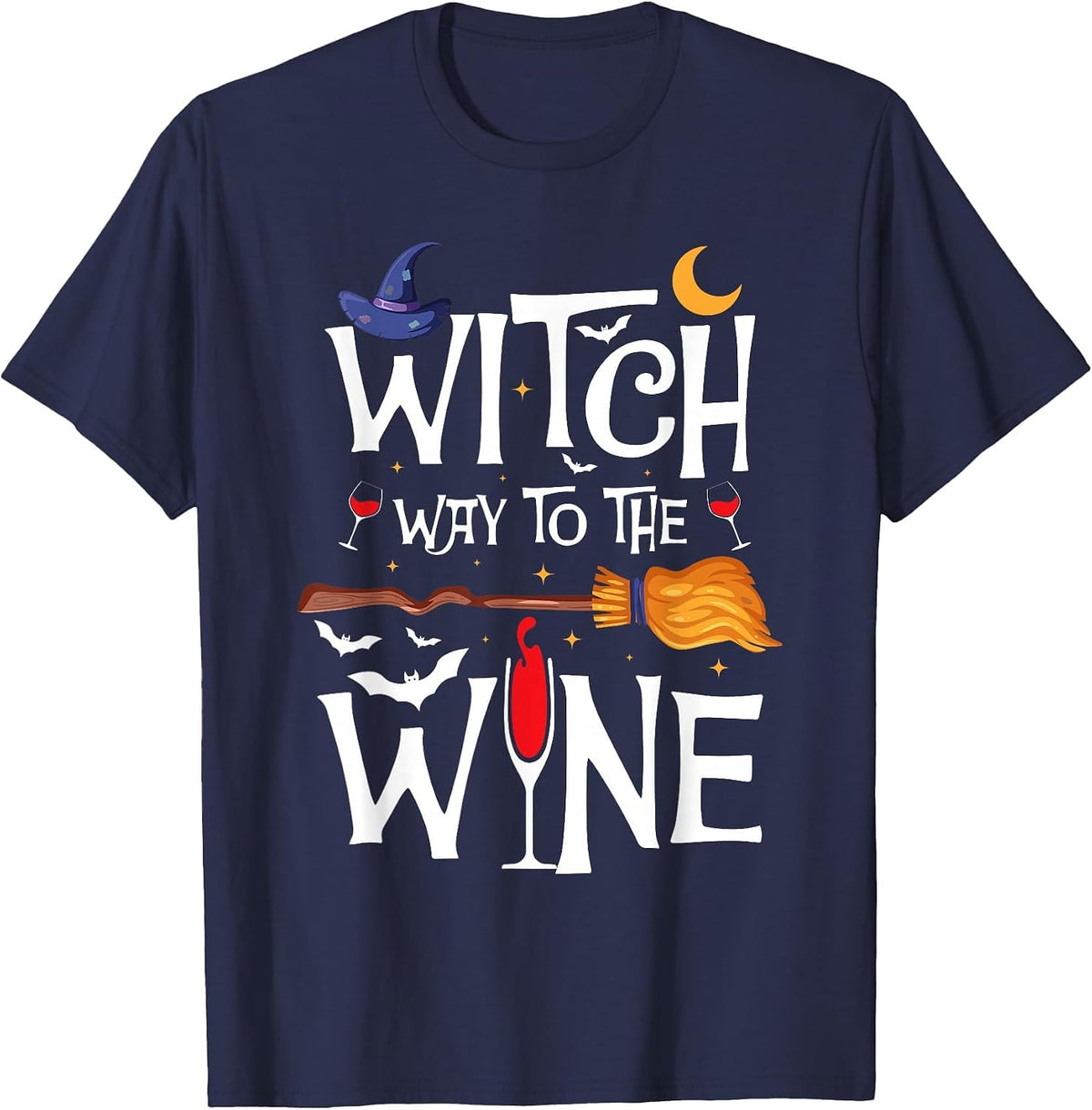 Witch Way to The Wine Halloween Party Costume T-Shirt - Navy Blue