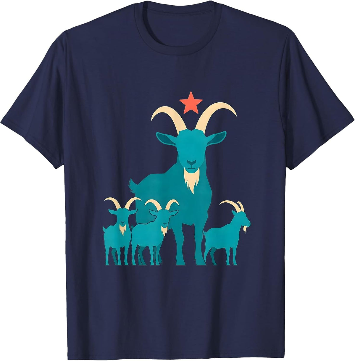 Four Goats Silhouette Flat Vector Animal Humor T-Shirt - Navy Blue