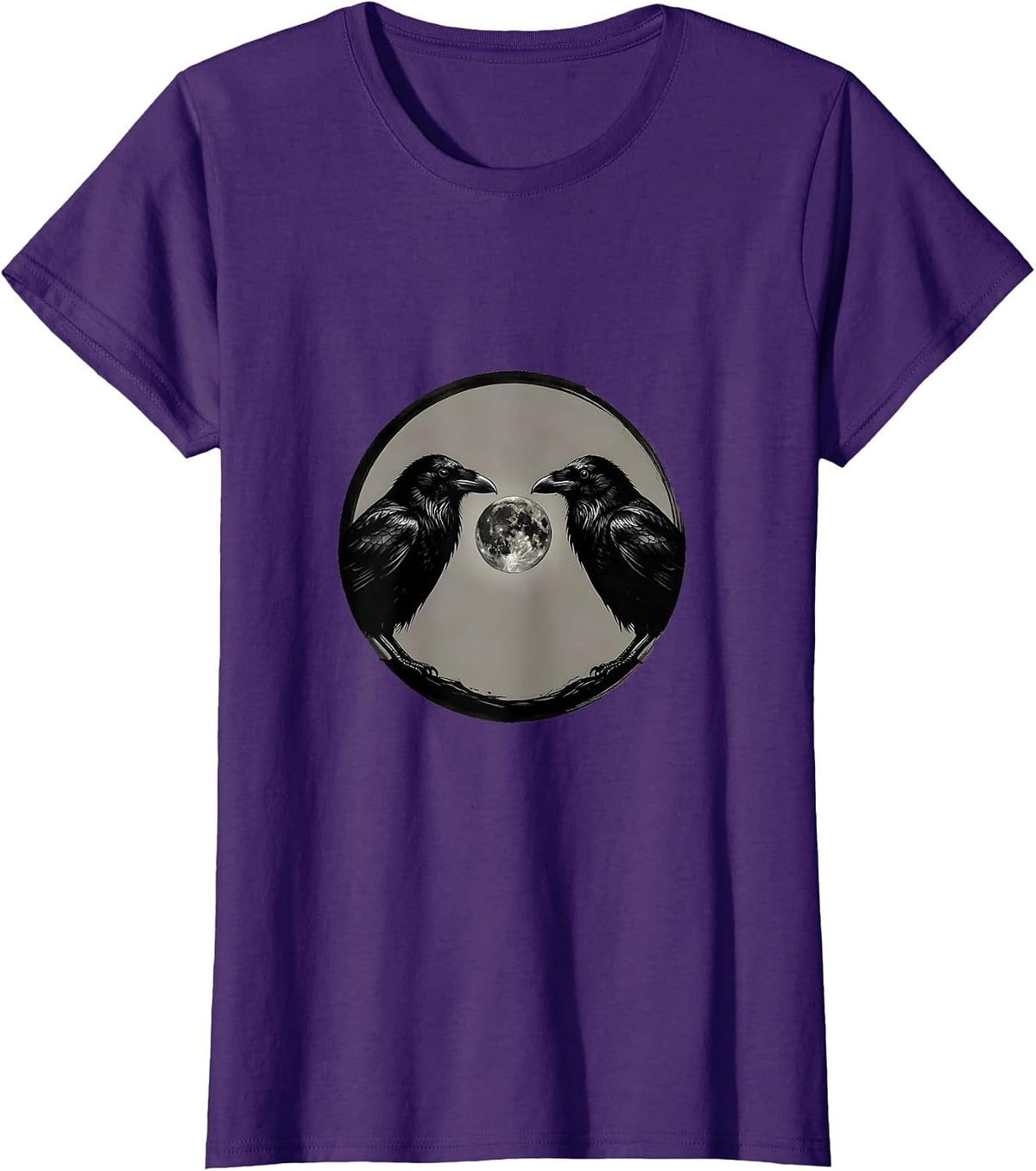 Women's Sealed Crow Moon Minimalist Gothic Raven Art T-Shirt - Purple