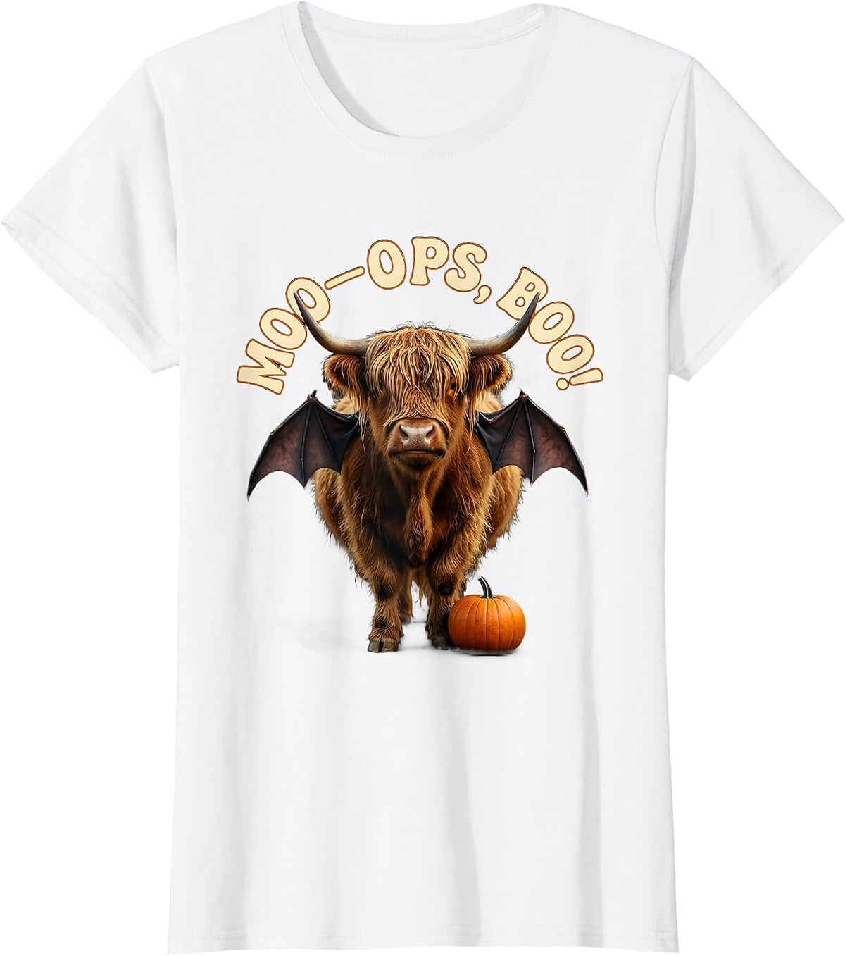 Moo—Oops, Boo! Whimsical Highland Cow Halloween Fall Family T-Shirt - White