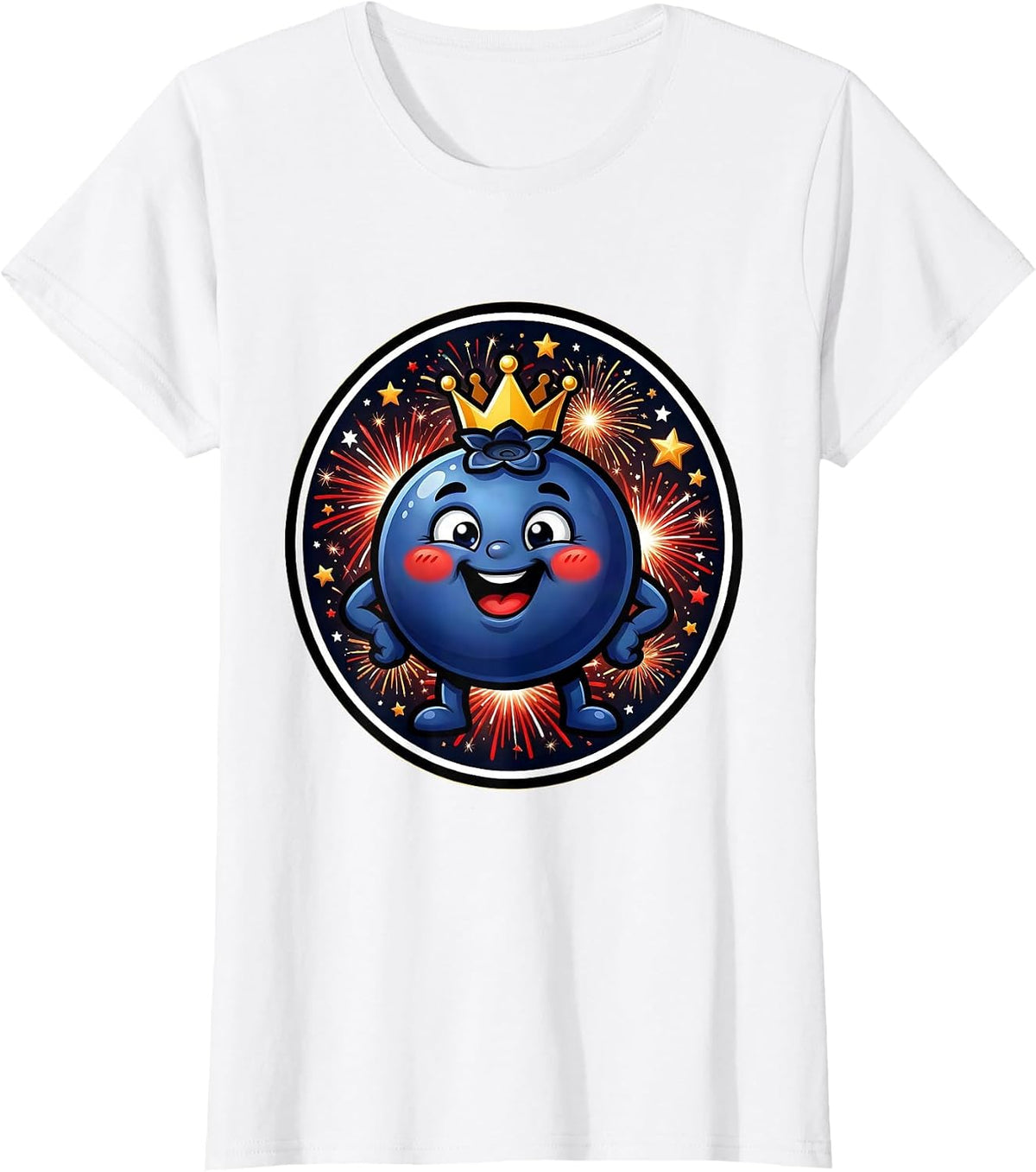 Red White and Blueberry Patriotic Stars Graphic T-Shirt - White
