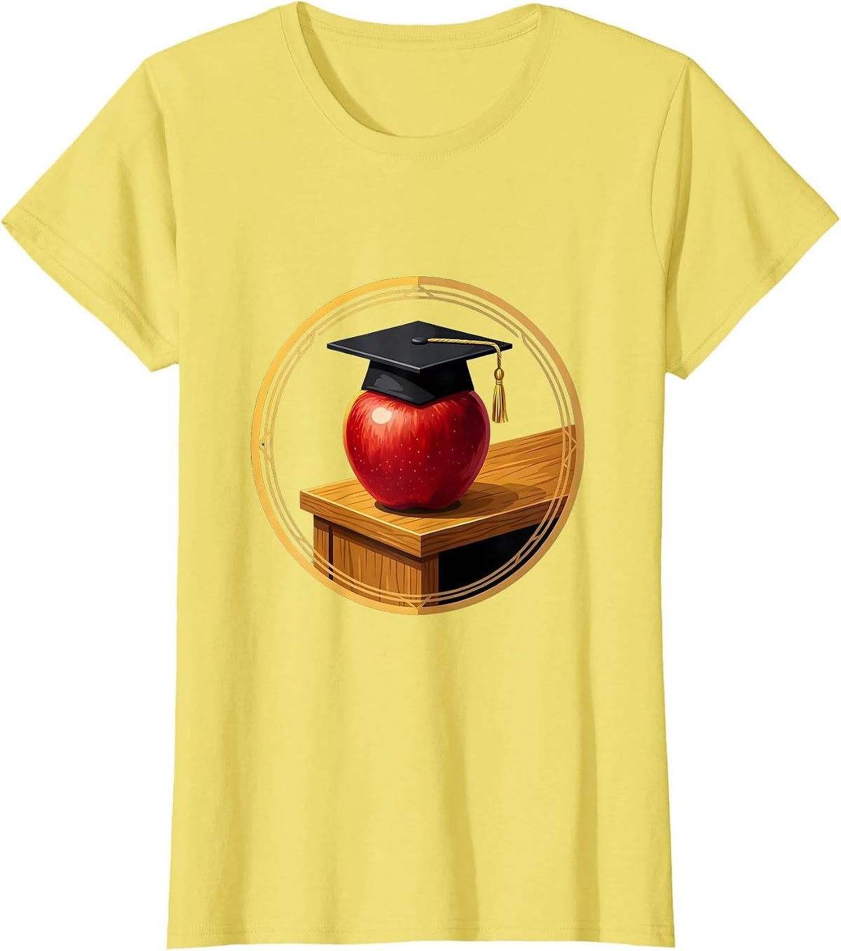 Preschool Teacher Apple Graduation Cap Desk Design T-Shirt - Lemon Yellow
