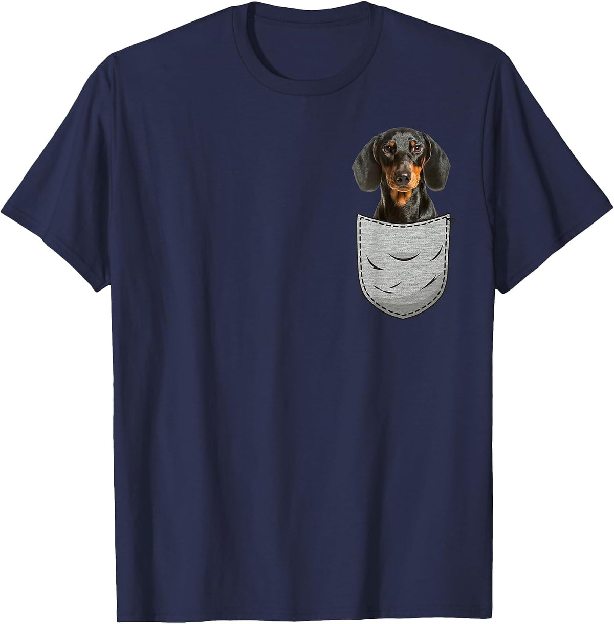 Dachshund Cap Dachshund Chest Bag Pocket Dog Owners T-Shirt - Navy Blue