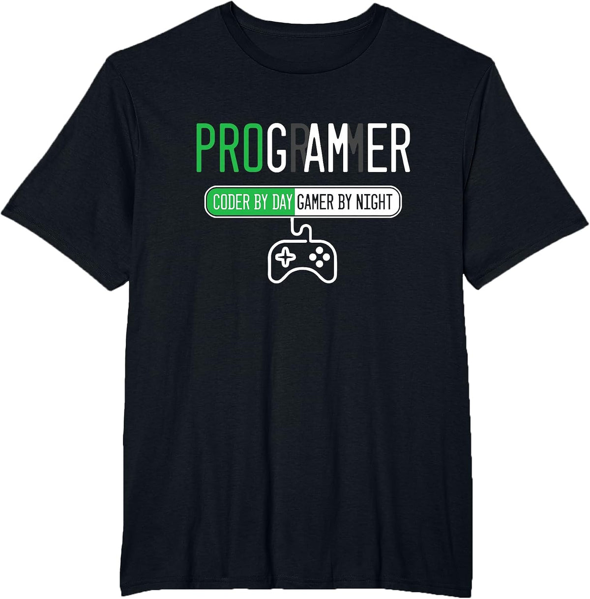 Programmer Coder Code Day Night Player Console Software T-Shirt - Black