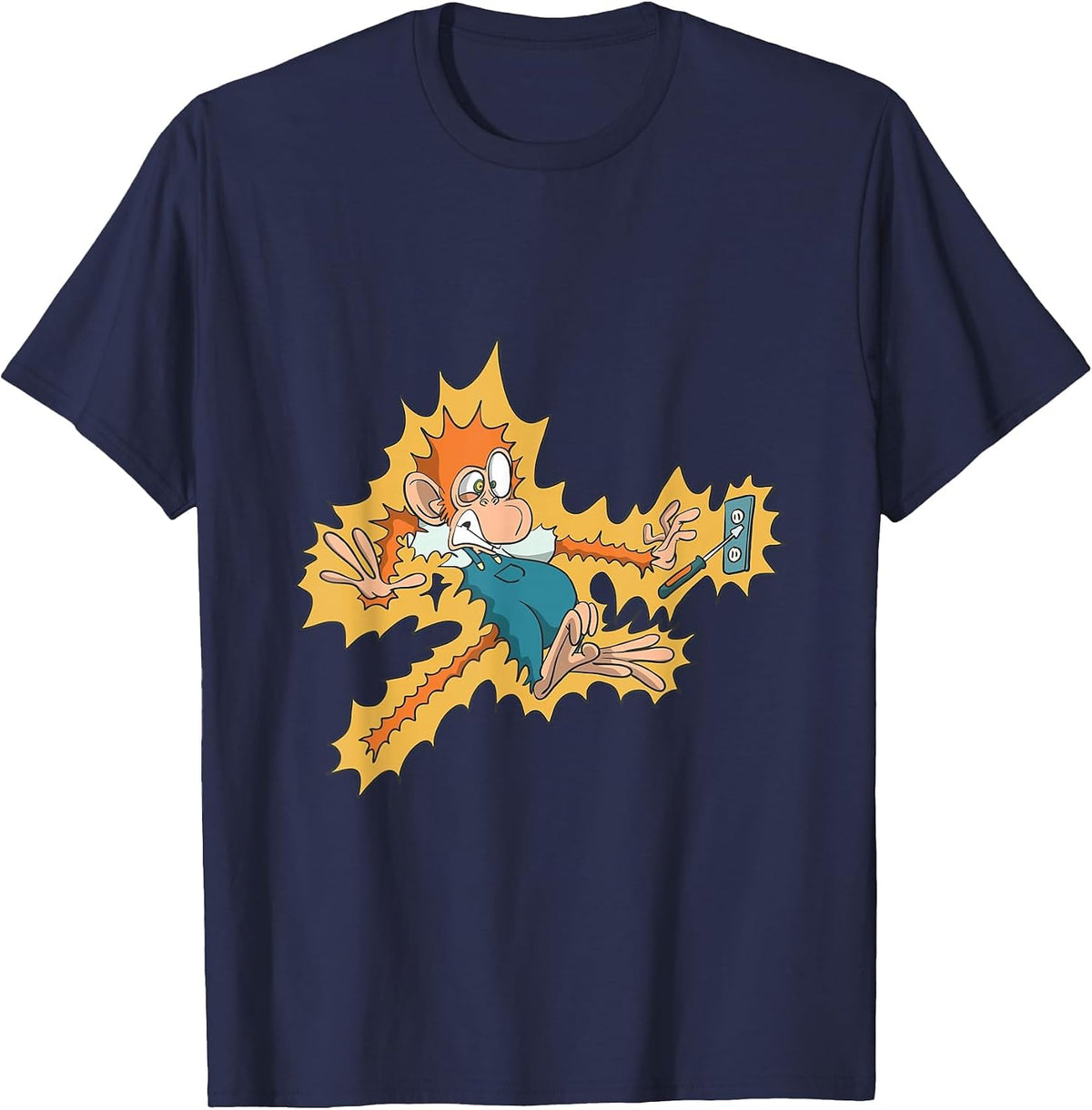 Monkey Electrician Getting Electric Shock T-Shirt - Navy Blue