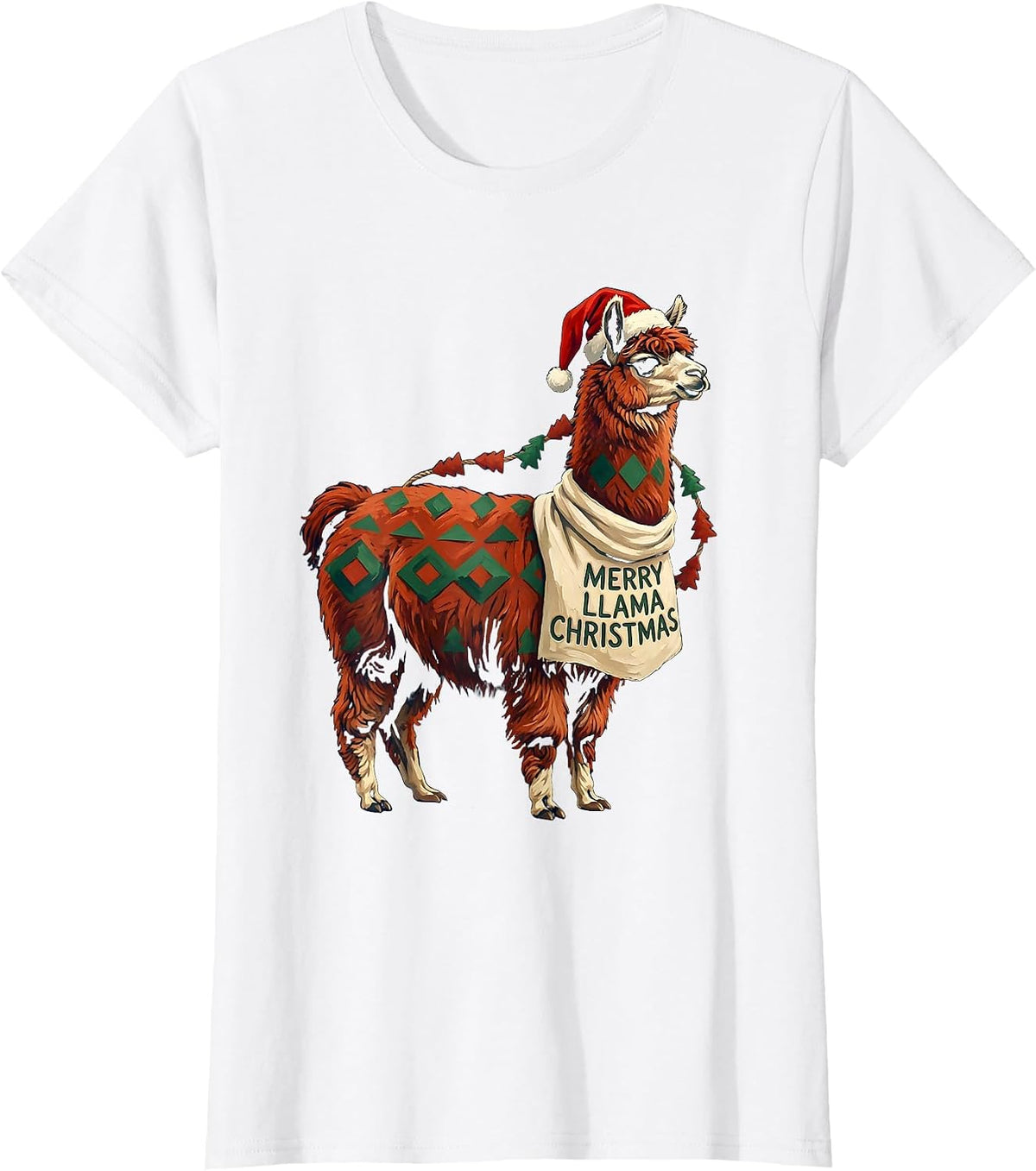 Merry Llama Christmas Funny Llama Lover Animal Humor T-Shirt - White