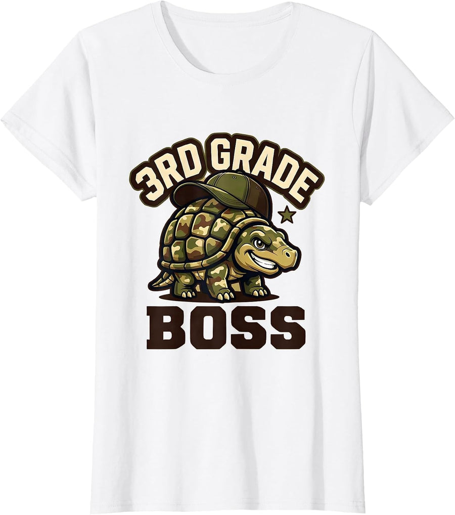 Women's 3rd Grade Boss Camo Third Grade Back To School Boys T-Shirt - White