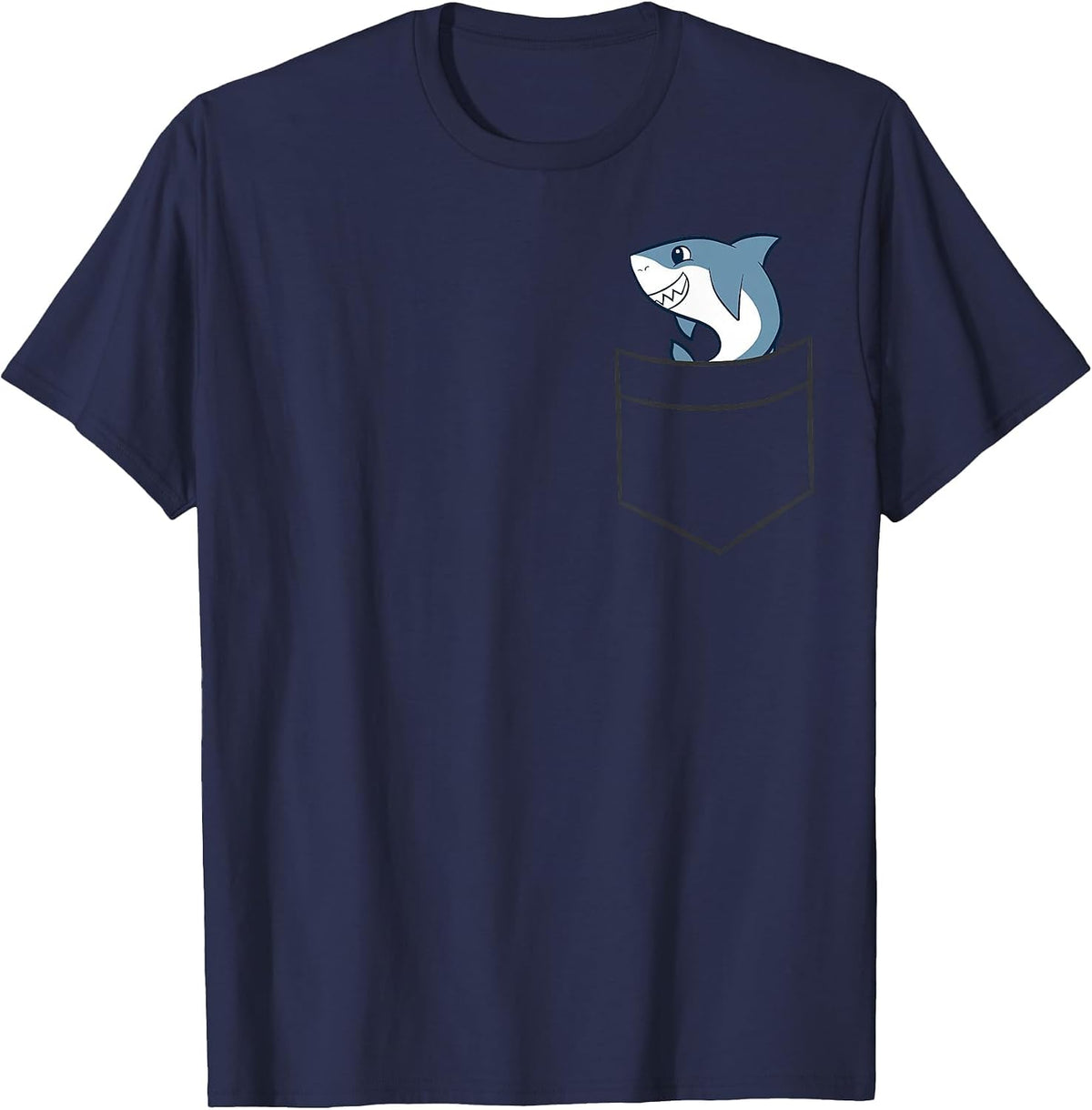 Shark in a Pocket Cute Pocket Shark T-Shirt - Navy Blue
