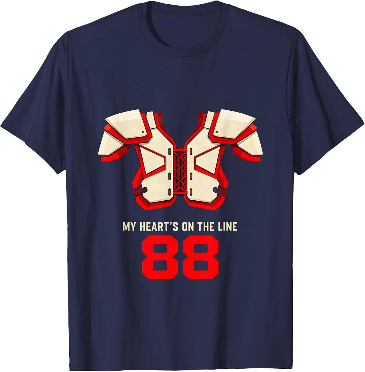 Men's My Heart's On The Line 88 Football Lineman Mom Jersey Number T-Shirt - Navy Blue