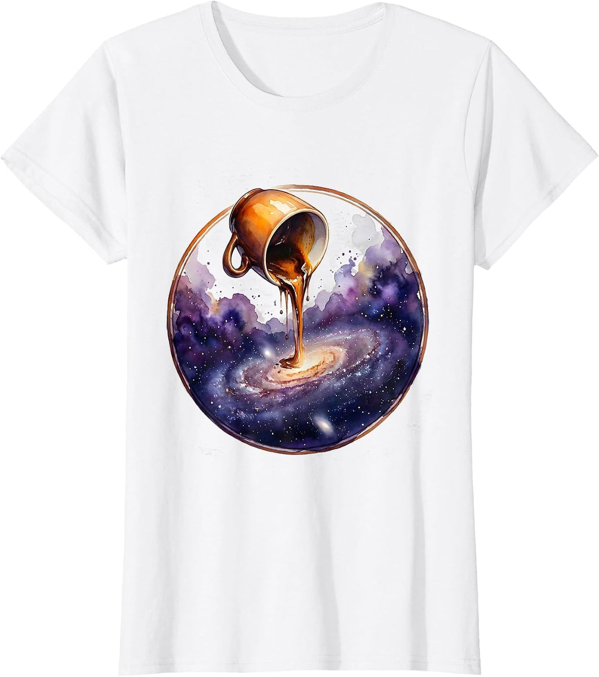 Women's Galaxy Poured From a Coffee Cup Illustration T-Shirt - White