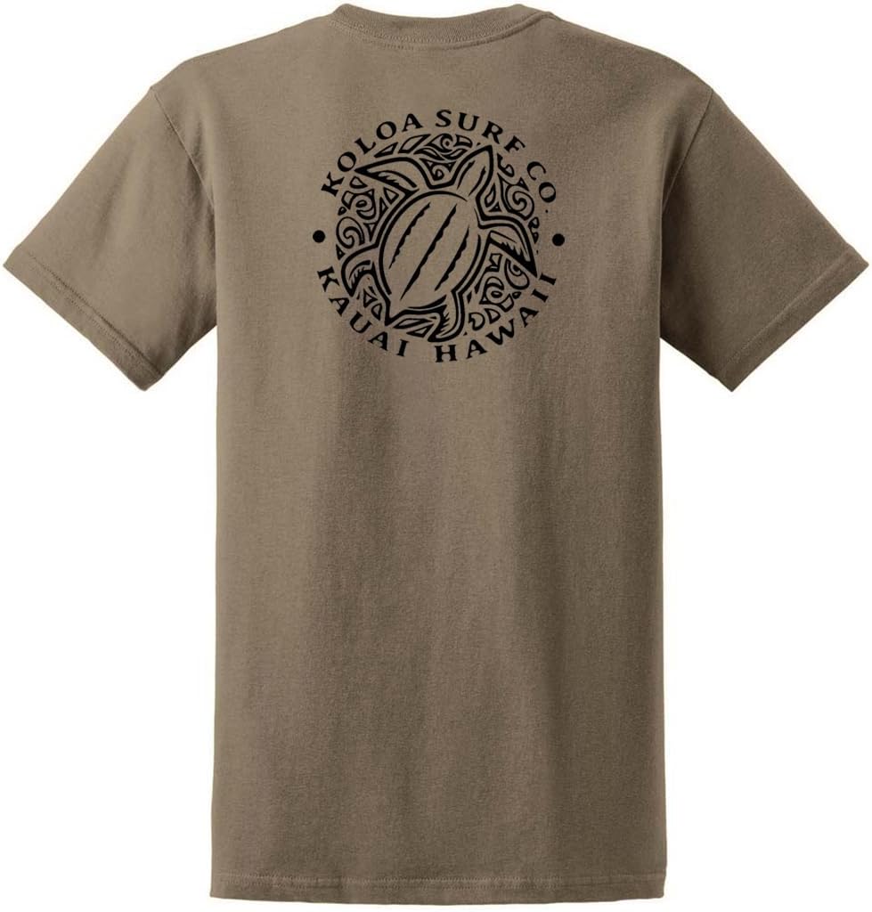 Koloa Surf Hawaiian Honu Turtle Heavyweight Tees in Regular,l Big and Tall Sizes - Dusty Brown \/ White Honu Turtle