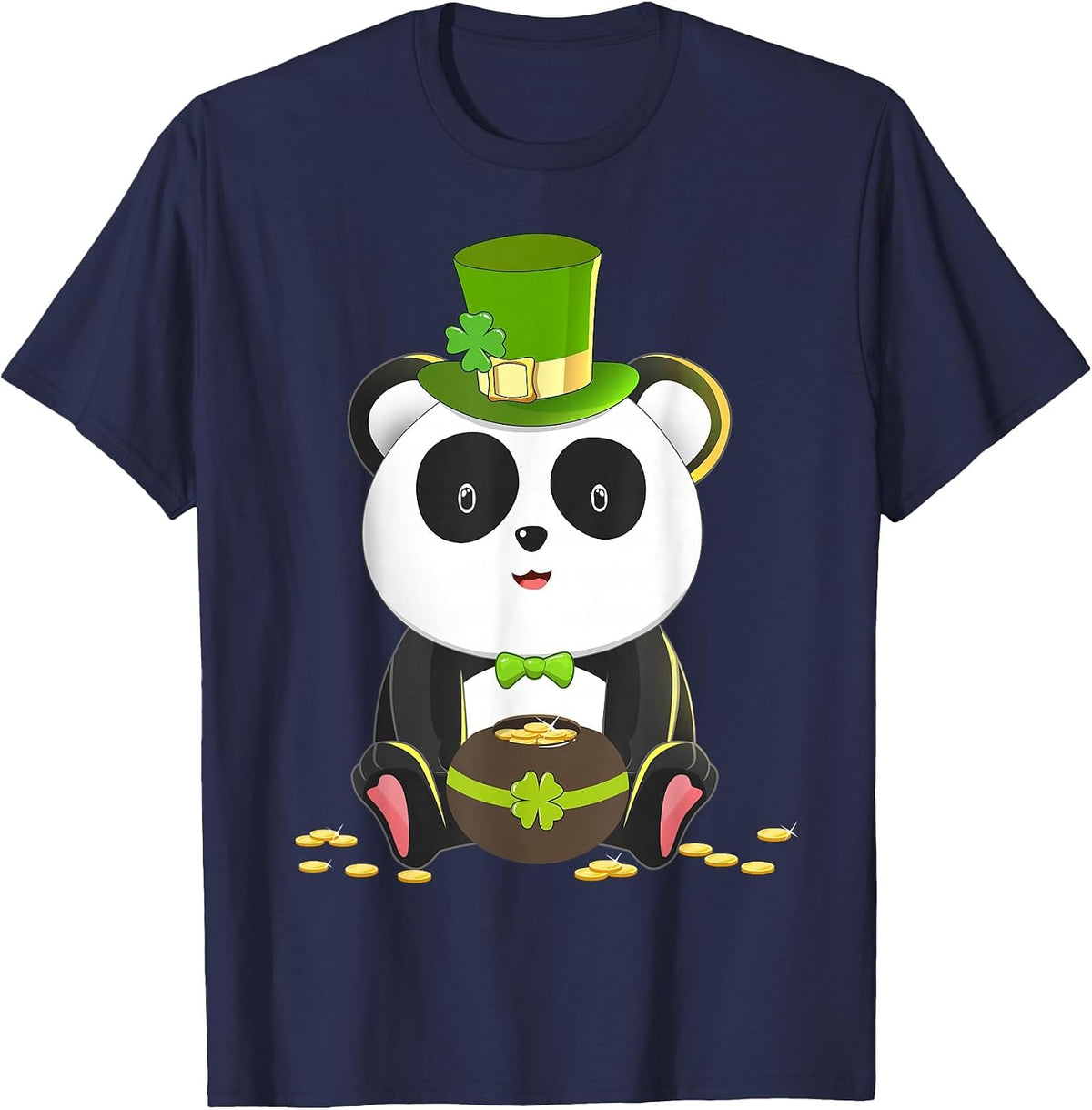 St Patricks Day Lucky Panda Bear Leprechaun Shamrock Irish T-Shirt - Navy Blue