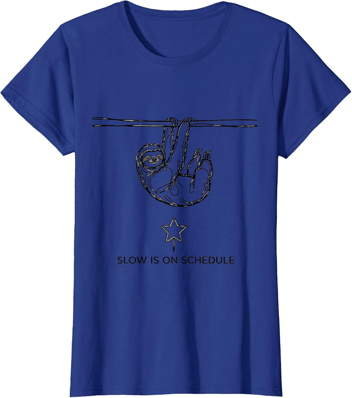 Women's Slow Is On Schedule Funny Sloth Lover Christmas Ugly Sweater T-Shirt - Royal Blue
