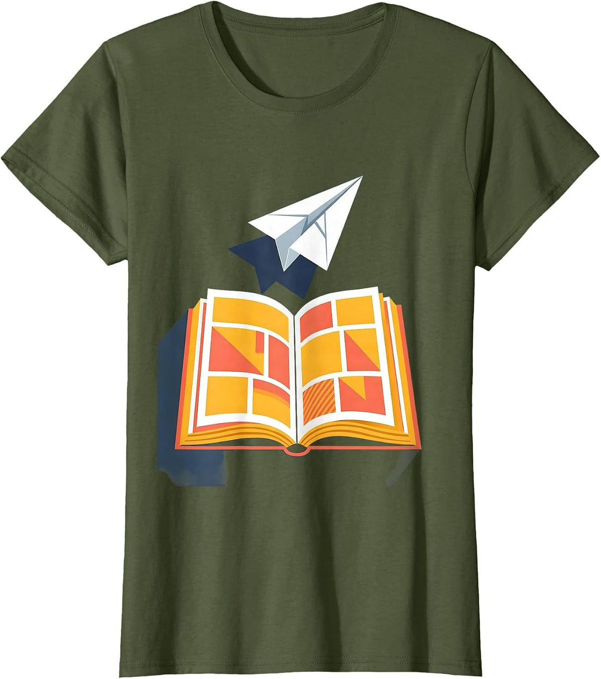Women's Third Grade Teacher Paper Airplane Bookworm Gift T-Shirt - Olive Green