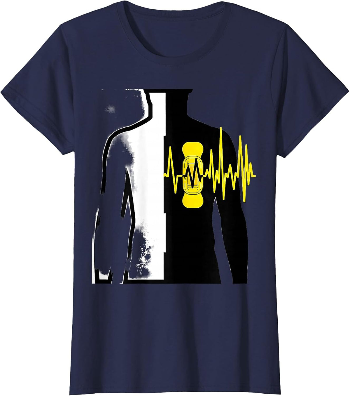 Women's Defib Pad Torso Stencil EMT Paramedic Humor T-Shirt - Navy Blue