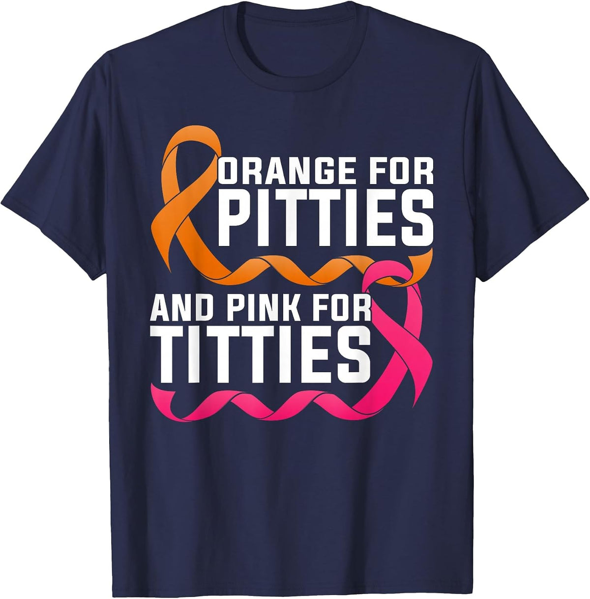 Pitbull and Breast Cancer Awareness Pitties Titties Ribbons T-Shirt - Navy Blue