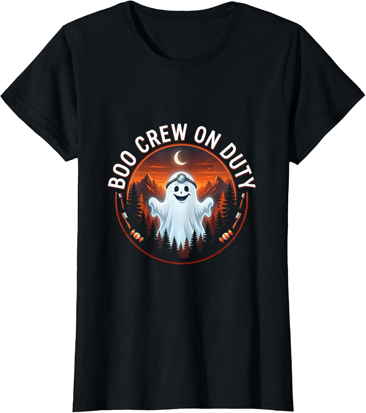 Women's Boo Crew On Duty Dentist Halloween Design T-Shirt - Black