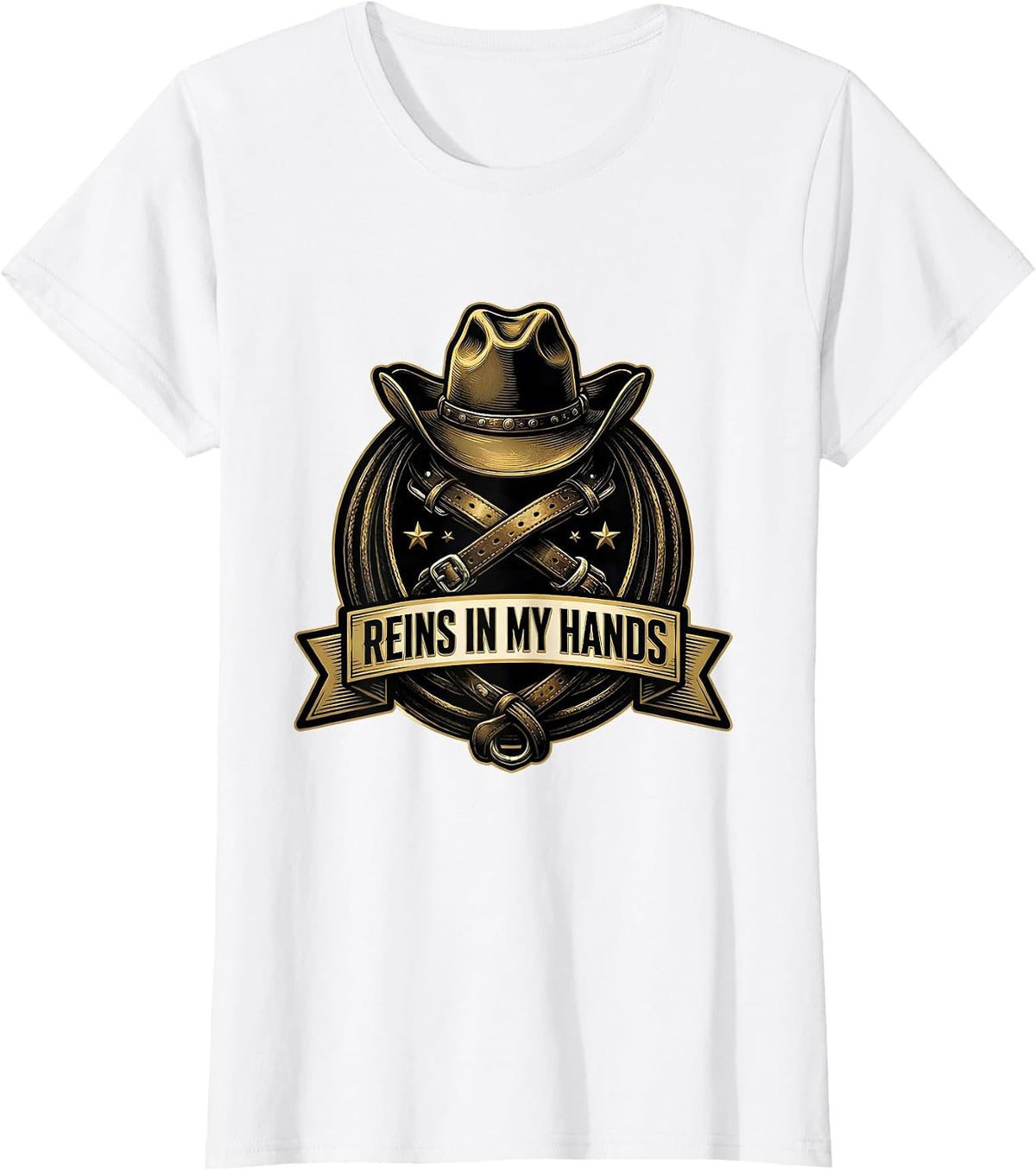 Women's Reins In My Hands Cowgirl Graphic Design T-Shirt - White
