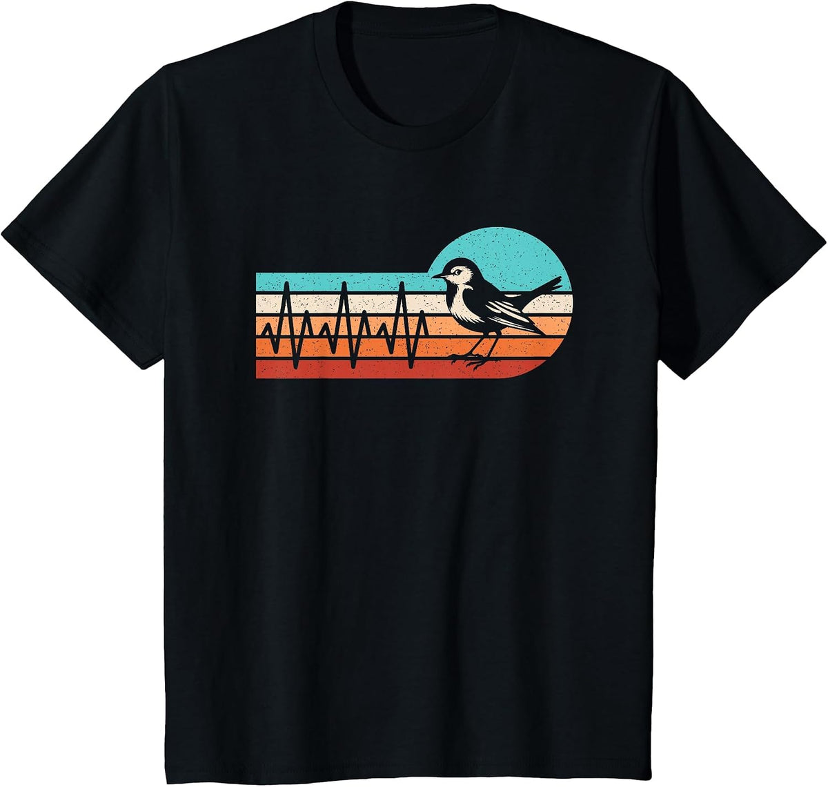 Bird Heartbeat Funny Bird Watching Retro Birding Men Women T-Shirt - Black