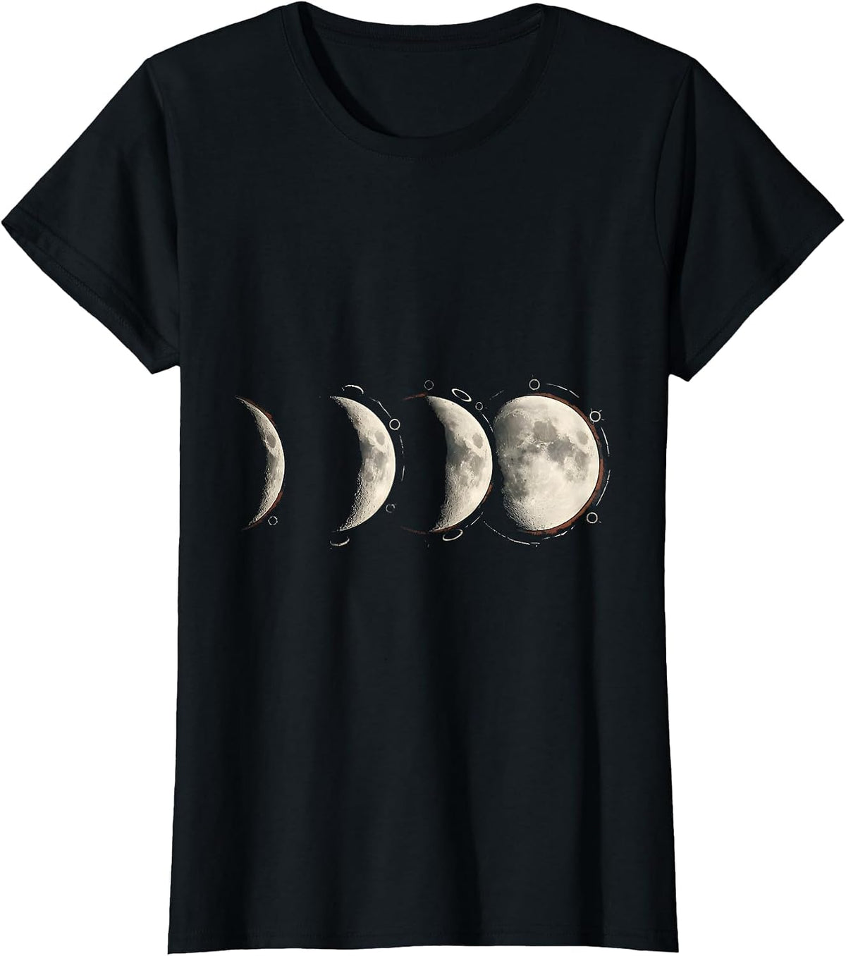 Lunar Silhouette Distressed Moon Phase Boho Celestial T-Shirt - Black
