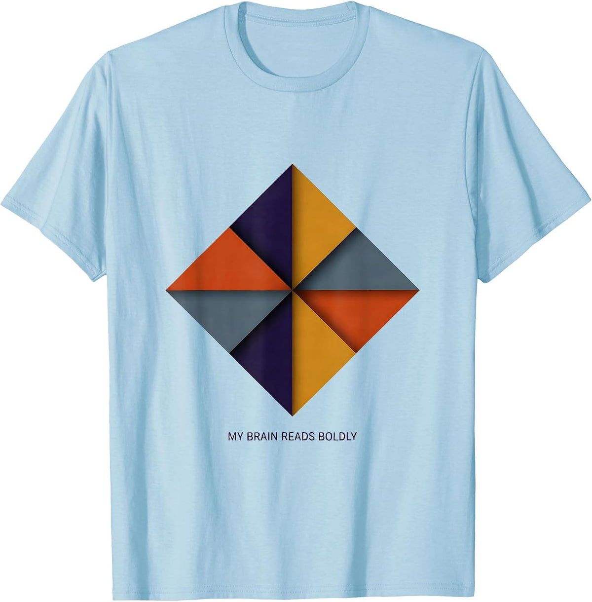 Men's My Brain Reads Boldly Dyslexia Awareness Quilt Patchwork T-Shirt - Baby Blue