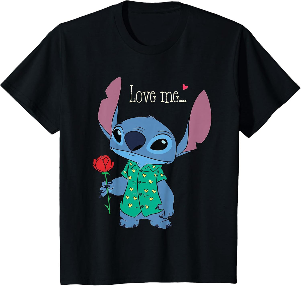 Disney Stitch Valentine's Day with Rose Love Me... T-Shirt - Black