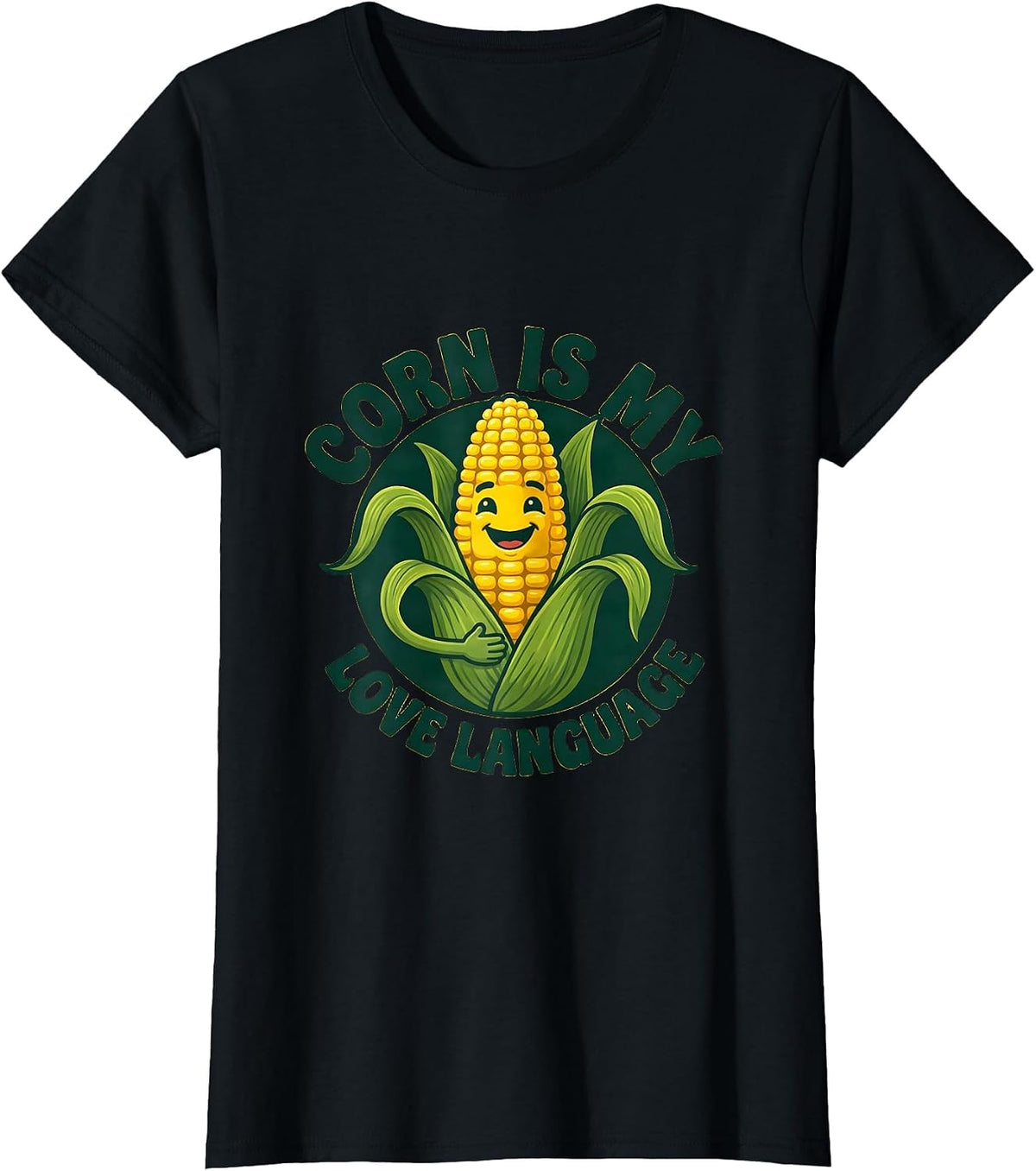 Women's Corn Is My Love Language Funny Corn Design T-Shirt - Black