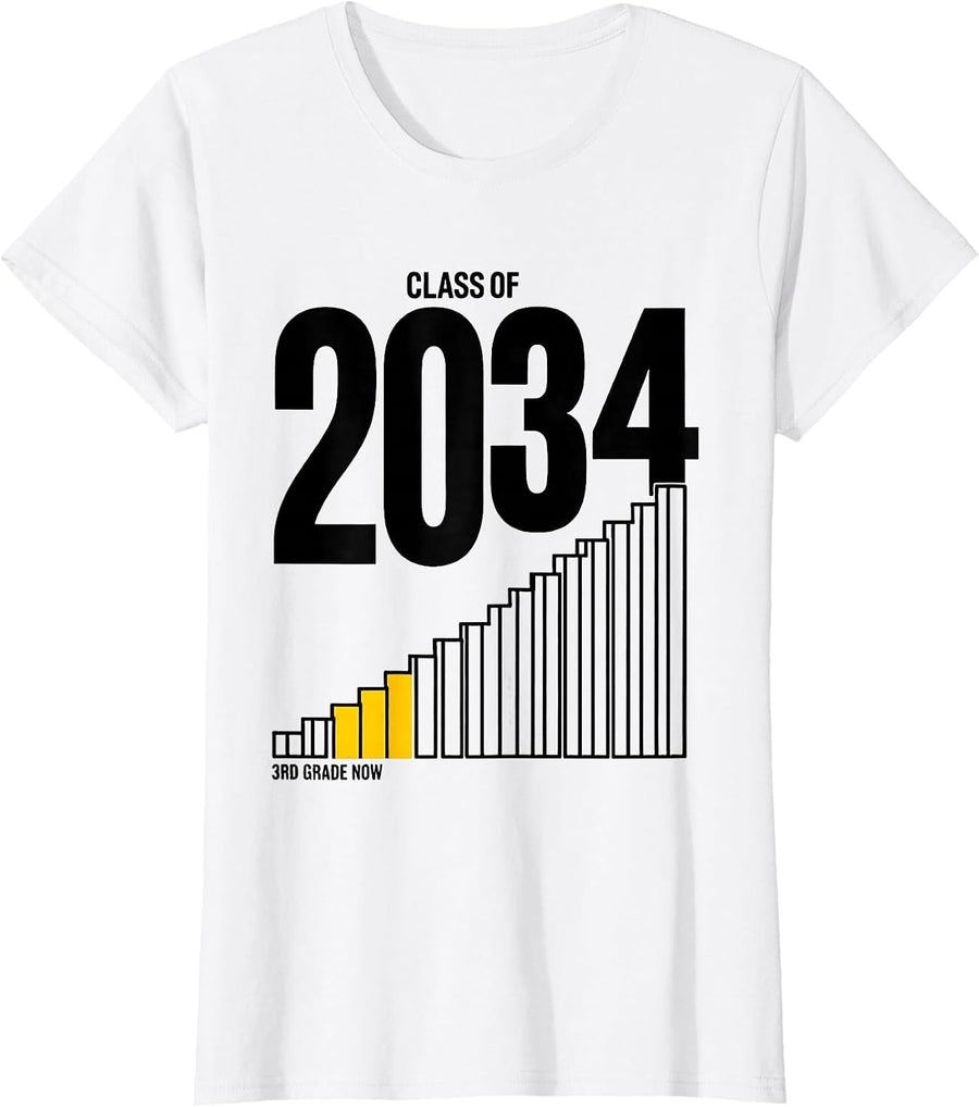 Women's 3rd Grade Now Class of 2034 Grow With Me School Keepsake T-Shirt - White
