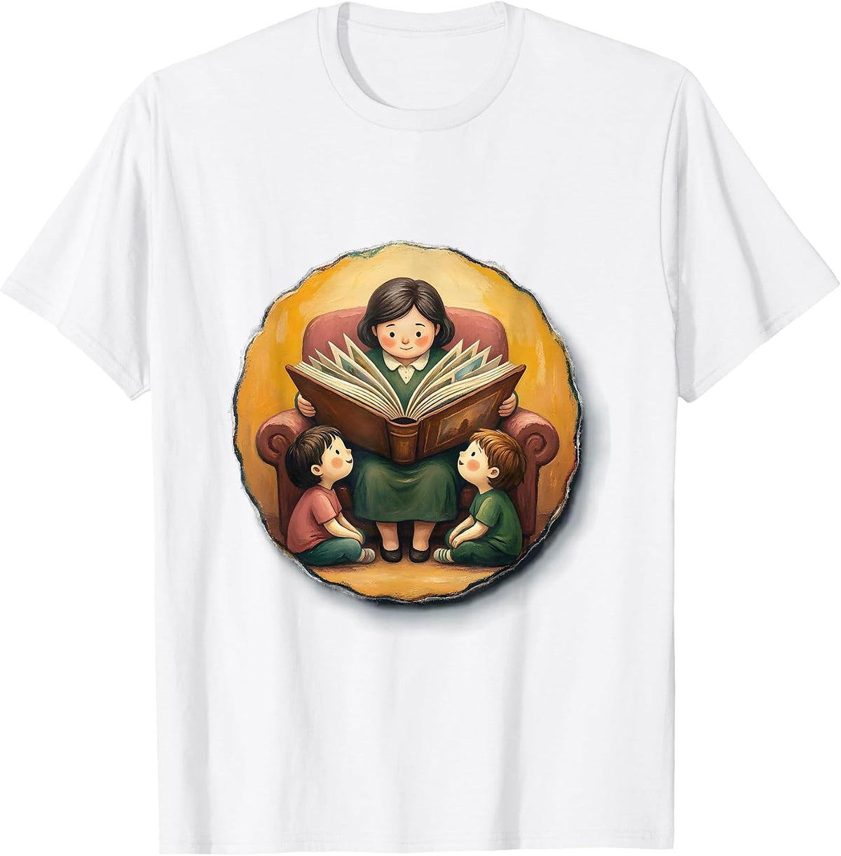 Men's Preschool Teacher Reading Circle Time Illustration T-Shirt - White