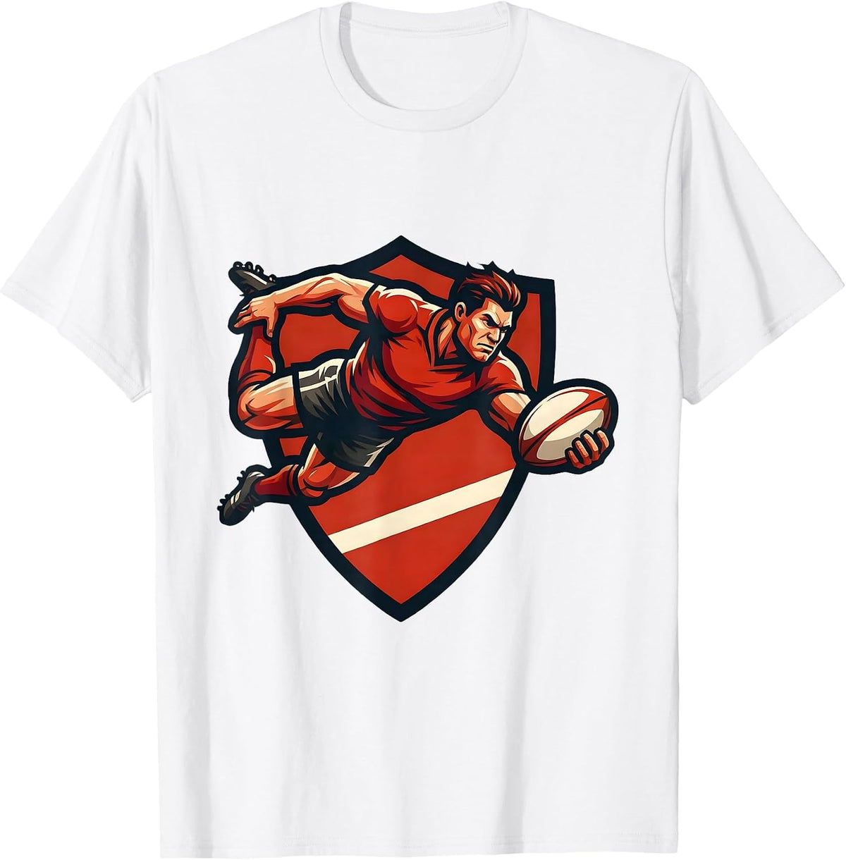 Men's Rugby Try Line Dive Graphic Design T-Shirt - White