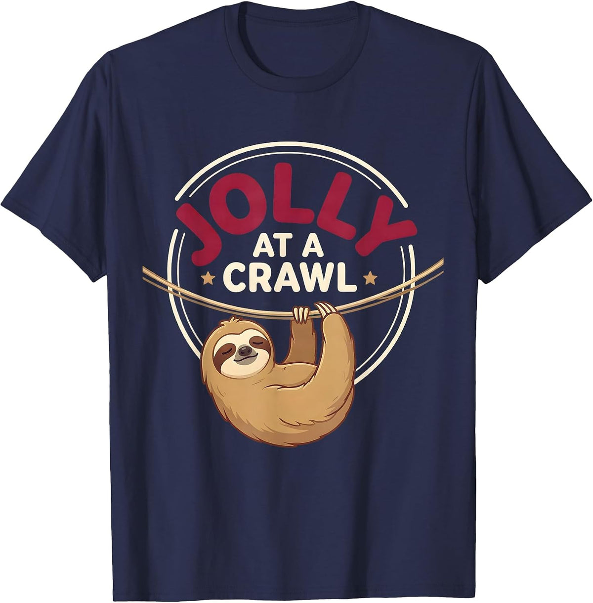 Jolly At A Crawl Funny Sloth Lover Christmas Humor T-Shirt - Navy Blue