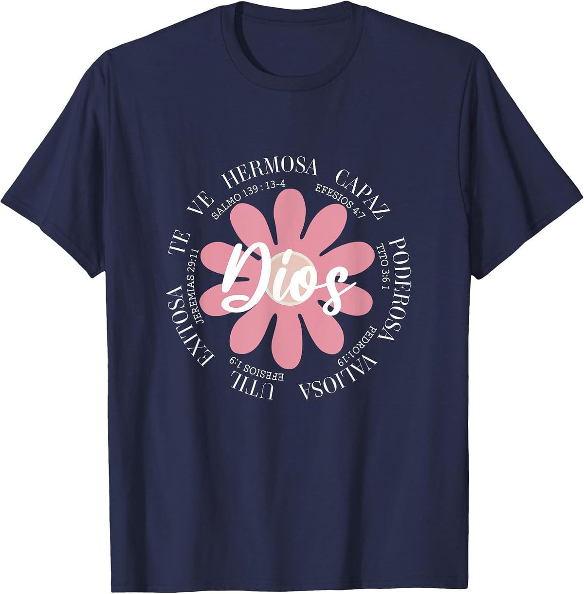 Dios Frases Religiosas Florales Spanish Biblicas Cristianas T-Shirt - Navy Blue
