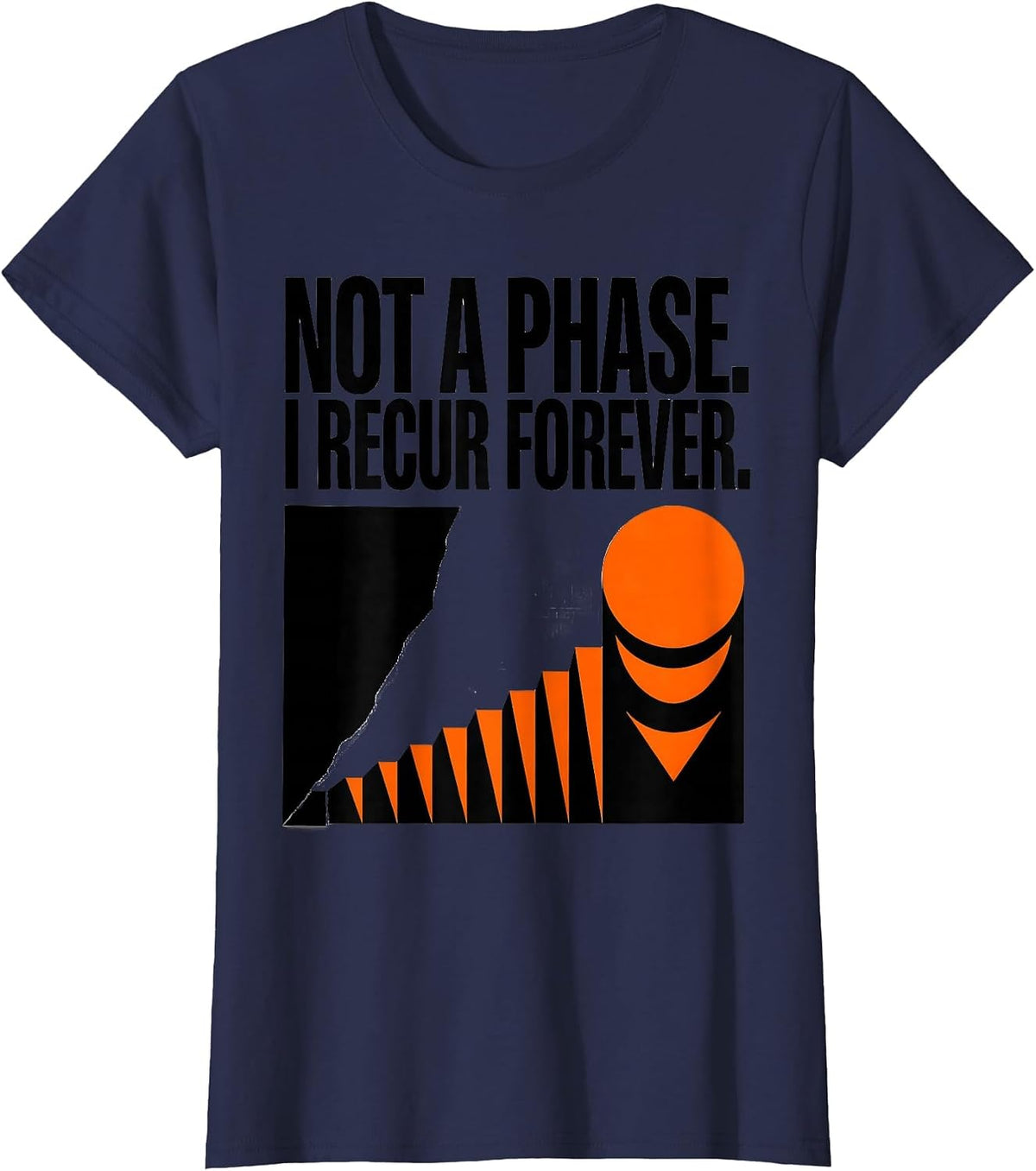 Women's Not A Phase I Recur Forever Brutalist Moon Phase Astronomy T-Shirt - Navy Blue