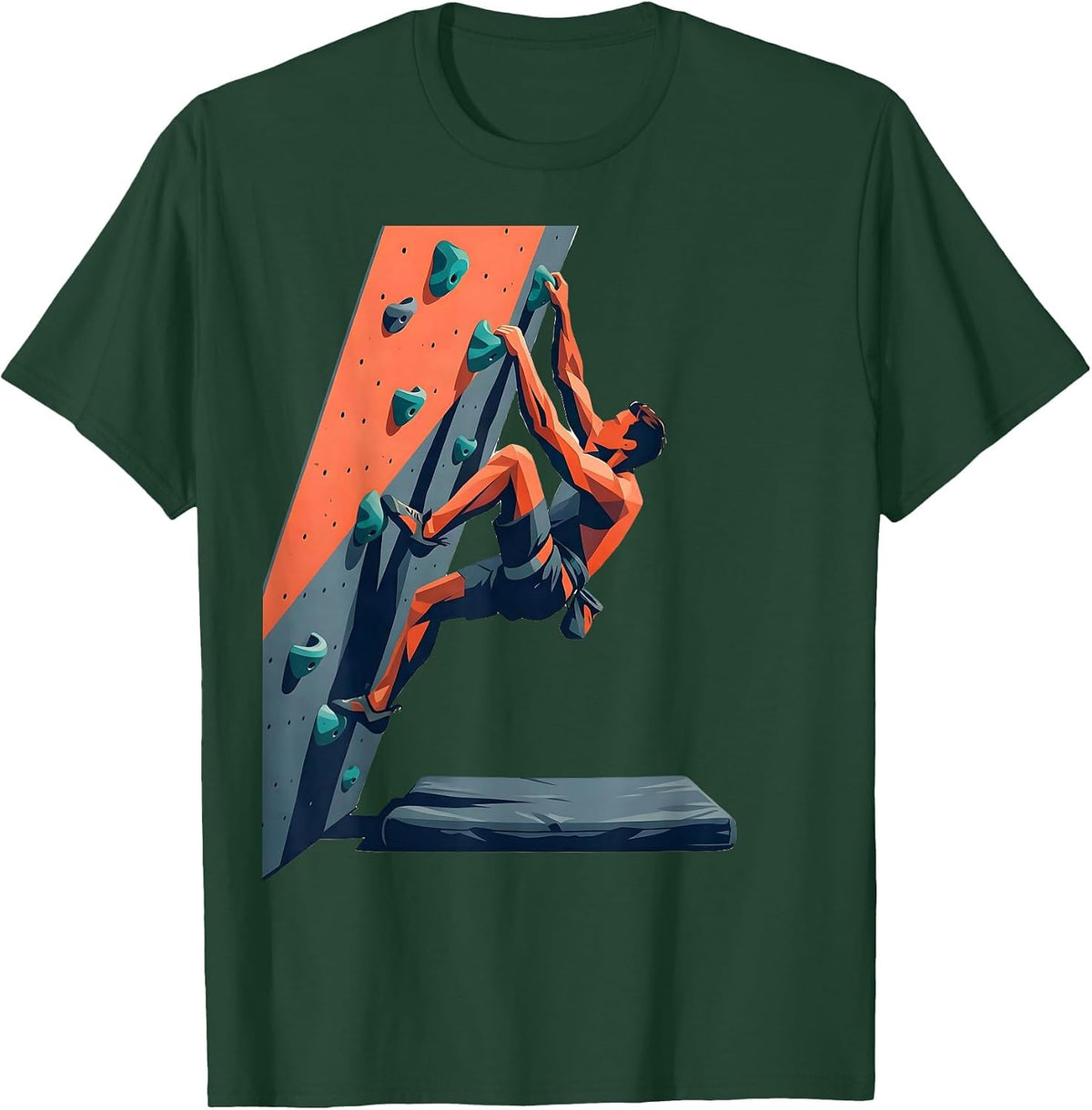 Men's Bouldering Wall Climber Flat Vector Humor Gift T-Shirt - Dark Green